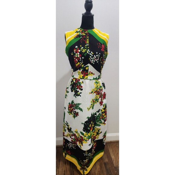 VTG Gorgeous Bleeker Street Floral Dress 60s 70s Retro Waffle Cinch Waist Sz S M - Picture 1 of 13